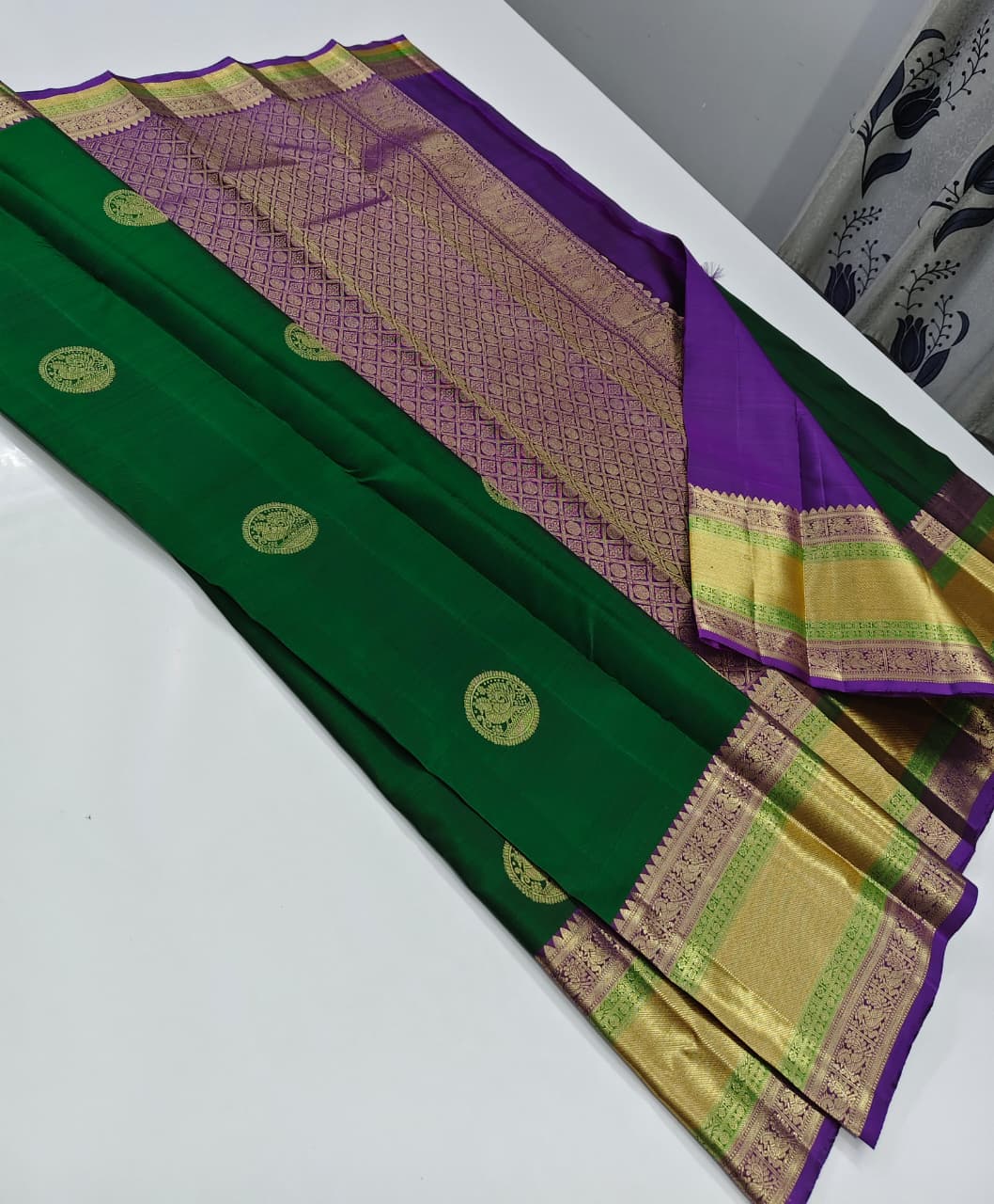 Pure Kanchipuram Pattu Silk Saree in Purple & Sky Blue